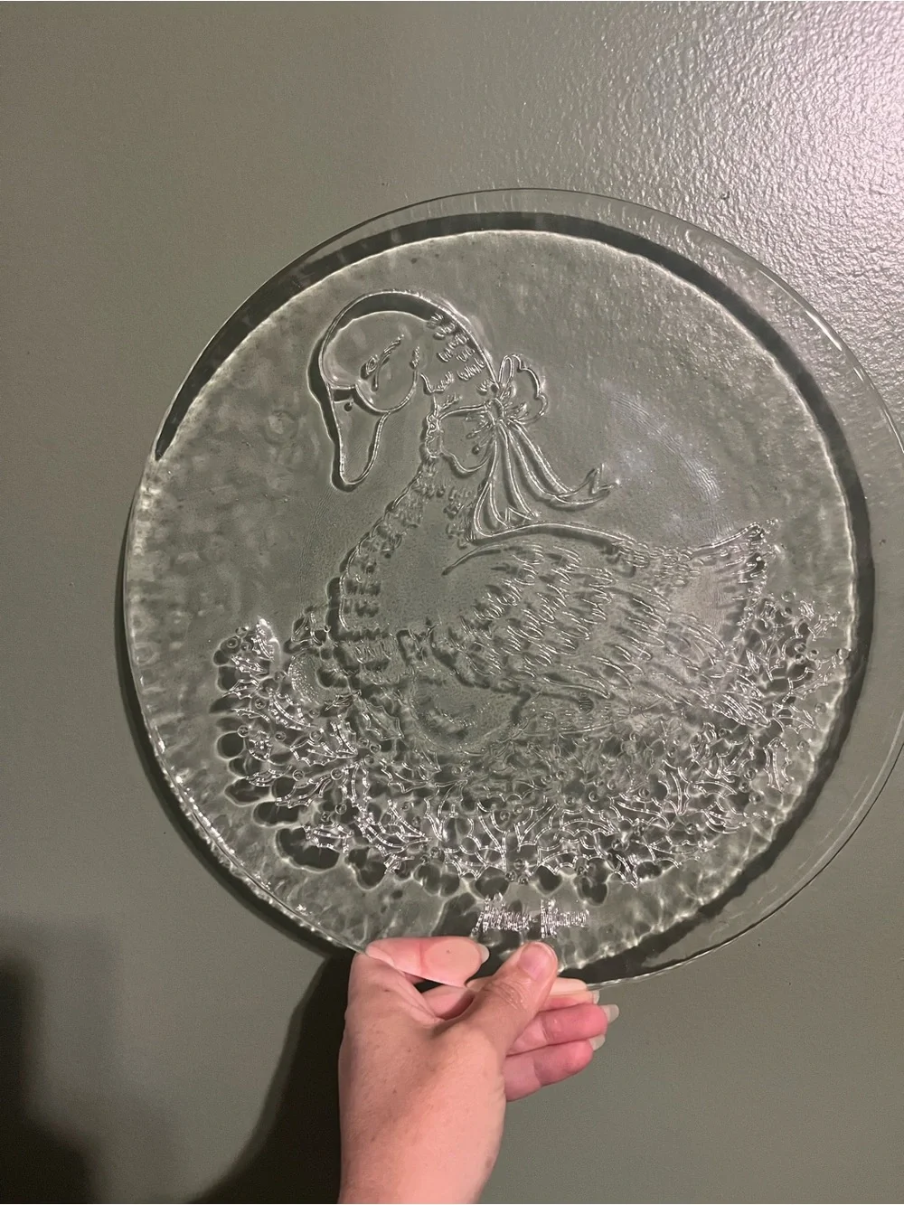 Neiman Marcus Luxury Glass Plate with Mother Goose & Young Holiday Motif 13 in